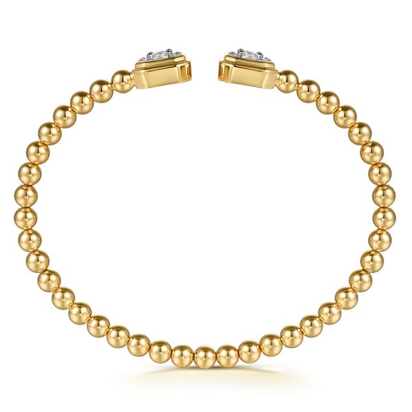 14K Yellow Gold Bujukan Open Cuff Bracelet with 0.35CT Diamond Baguettes