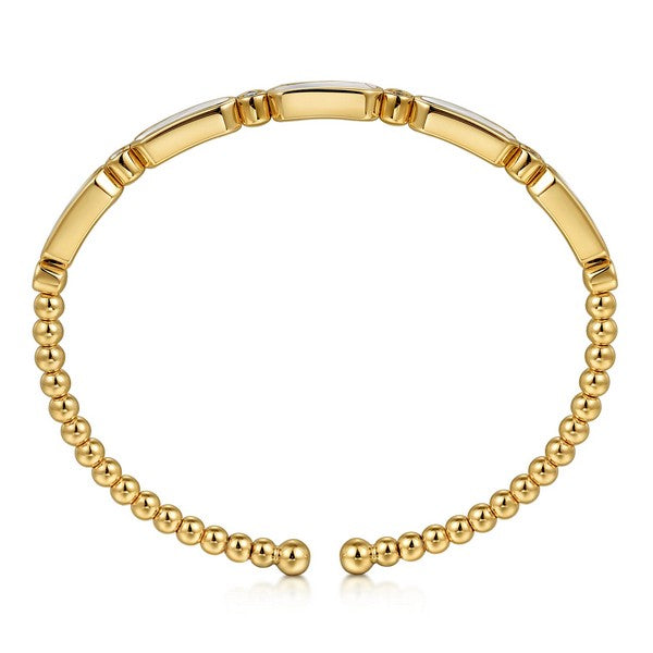 14K Yellow Gold Diamond and White Mother of Pearl Bujukan Bangle