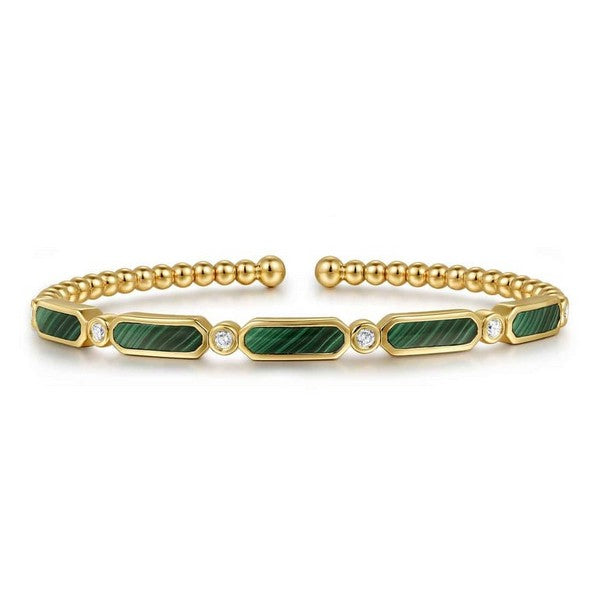 14K Yellow Gold 0.20ct Diamond and 3.14ct Malachite Bujukan Bangle