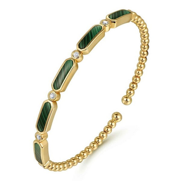 14K Yellow Gold 0.20ct Diamond and 3.14ct Malachite Bujukan Bangle