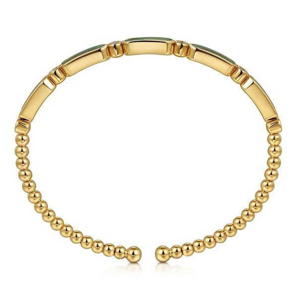 14K Yellow Gold 0.20ct Diamond and 3.14ct Malachite Bujukan Bangle