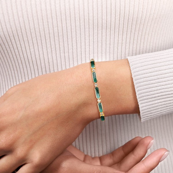 14K Yellow Gold 0.20ct Diamond and 3.14ct Malachite Bujukan Bangle