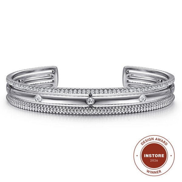 925 Sterling Silver Bujukan White Sapphire Multi Row Cuff
