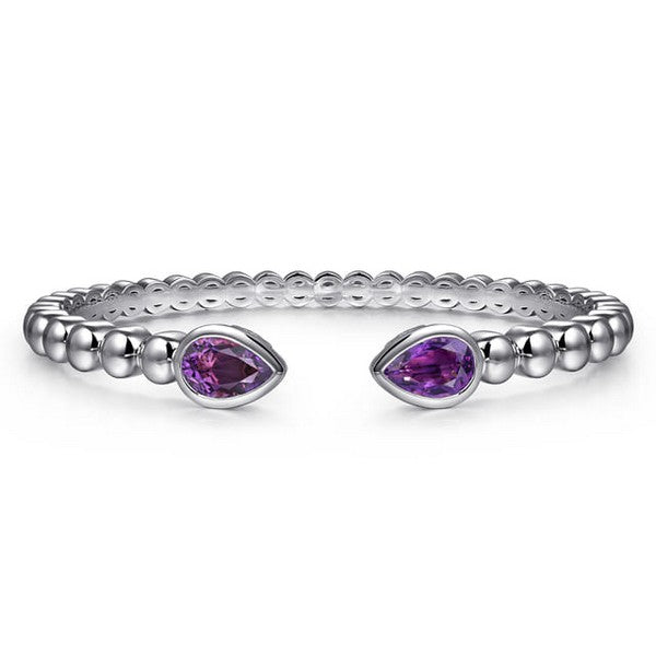 925 Sterling Silver Bujukan and Pear Shape Amethyst Split Bangle Bracelet Serial #S2134127