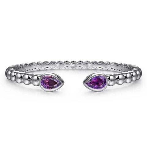 925 Sterling Silver Bujukan and Pear Shape Amethyst Split Bangle Bracelet Serial #S2134127
