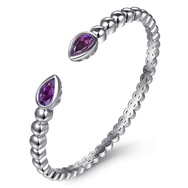 925 Sterling Silver Bujukan and Pear Shape Amethyst Split Bangle Bracelet Serial #S2134127