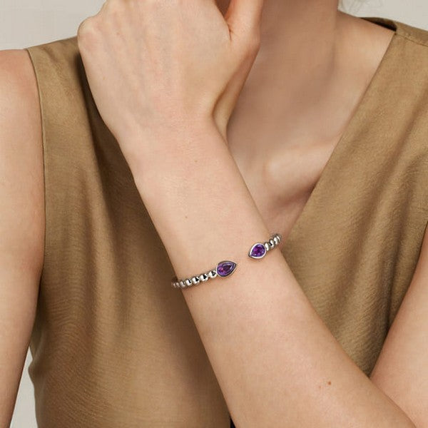 925 Sterling Silver Bujukan and Pear Shape Amethyst Split Bangle Bracelet Serial #S2134127