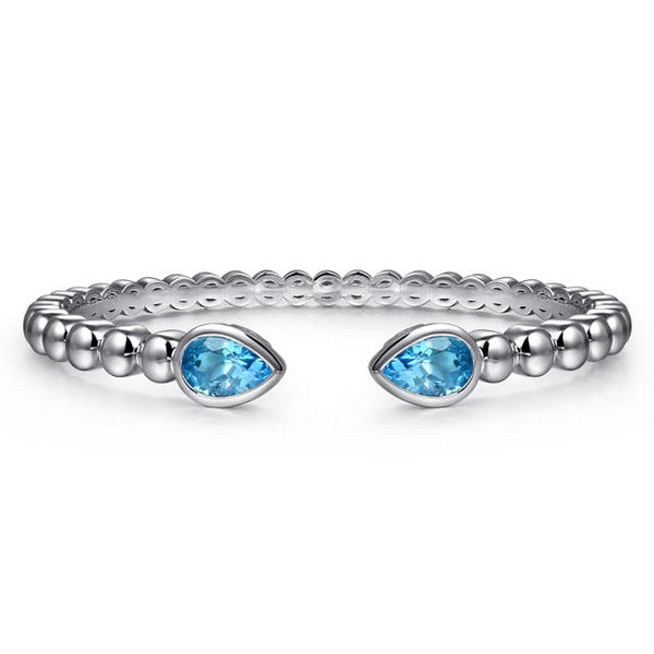 925 Sterling Silver Bujukan and Pear Shape Blue Topaz Split Bangle Bracelet Serial #S2257349