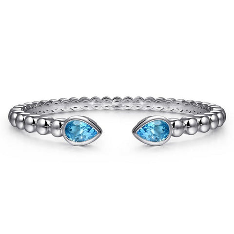 925 Sterling Silver Bujukan and Pear Shape Blue Topaz Split Bangle Bracelet Serial #S2257349