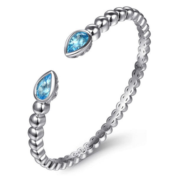 925 Sterling Silver Bujukan and Pear Shape Blue Topaz Split Bangle Bracelet Serial #S2257349