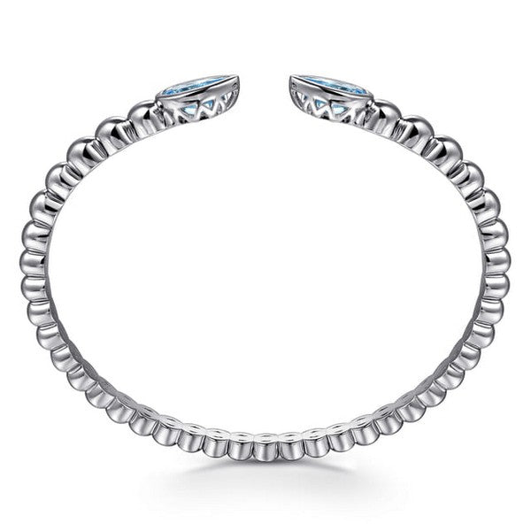925 Sterling Silver Bujukan and Pear Shape Blue Topaz Split Bangle Bracelet Serial #S2257349