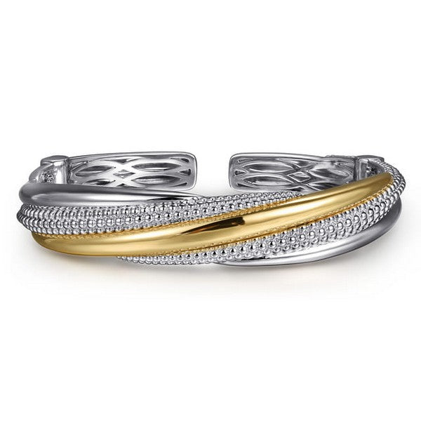 925 Sterling Silver and 14K Yellow Gold Bujukan Multiple Row Bangle Bracelet Serial #S2249060