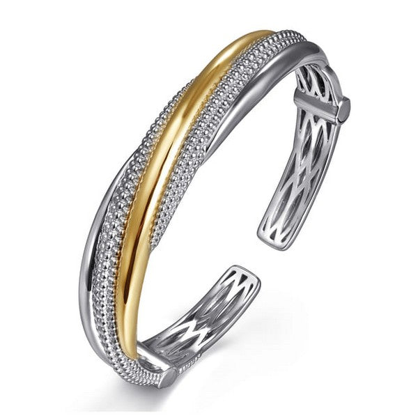 925 Sterling Silver and 14K Yellow Gold Bujukan Multiple Row Bangle Bracelet Serial #S2249060