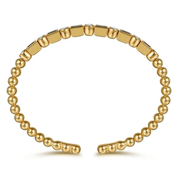 14K Yellow Gold Bujukan Diamond and Rectangle Sapphire Split Bangle Bracelet