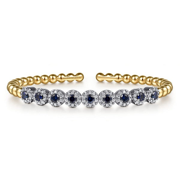14K White & Yellow Gold Bujukan Diamond and Sapphire Split Bangle Bracelet