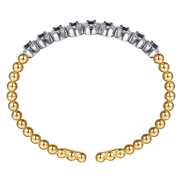 14K White & Yellow Gold Bujukan Diamond and Sapphire Split Bangle Bracelet