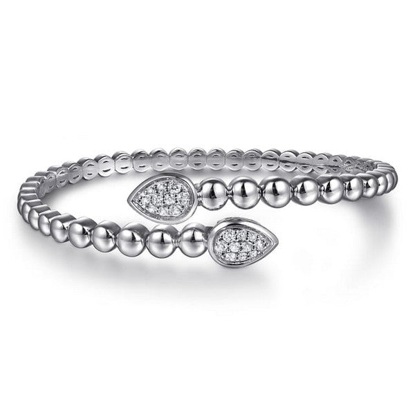 925 Sterling Silver Bujukan White Sapphire Bypass Bangle Bracelet Serial #S2247128