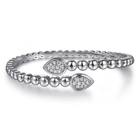 925 Sterling Silver Bujukan White Sapphire Bypass Bangle Bracelet Serial #S2247128