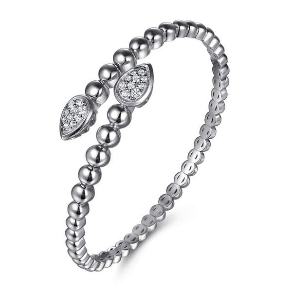 925 Sterling Silver Bujukan White Sapphire Bypass Bangle Bracelet Serial #S2247128