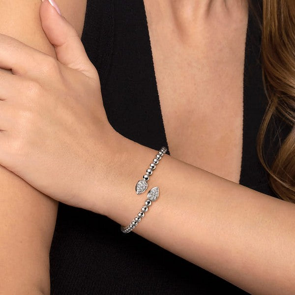 925 Sterling Silver Bujukan White Sapphire Bypass Bangle Bracelet Serial #S2247128