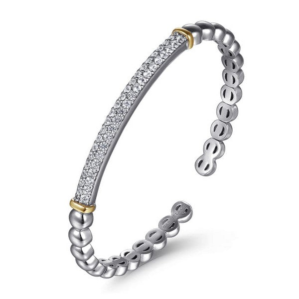 14K Yellow Gold and 925 Sterling Silver Bujukan White Sapphire Open Bangle Bracelet
