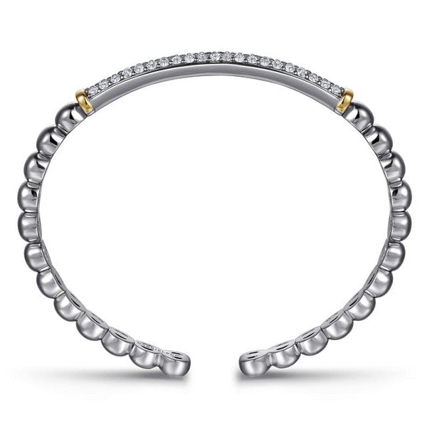 14K Yellow Gold and 925 Sterling Silver Bujukan White Sapphire Open Bangle Bracelet