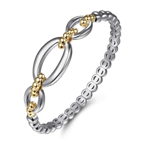 14K Yellow Gold and 925 Sterling Silver Bujukan Open Bangle Bracelet