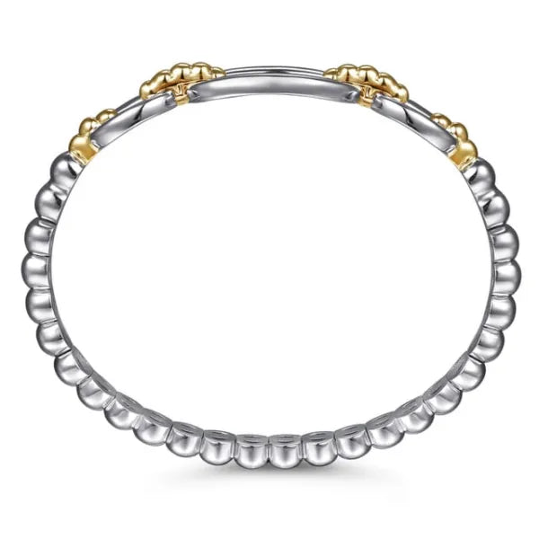 14K Yellow Gold and 925 Sterling Silver Bujukan Open Bangle Bracelet