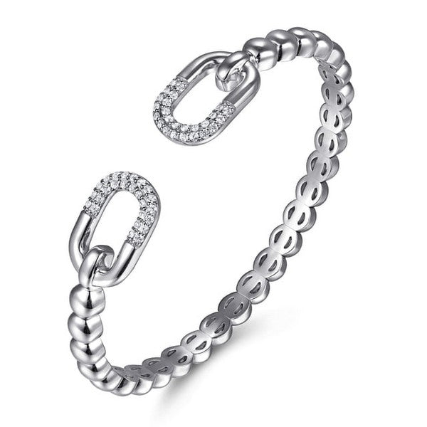 925 Sterling Silver Bujukan and White Sapphire Open Bangle Bracelet