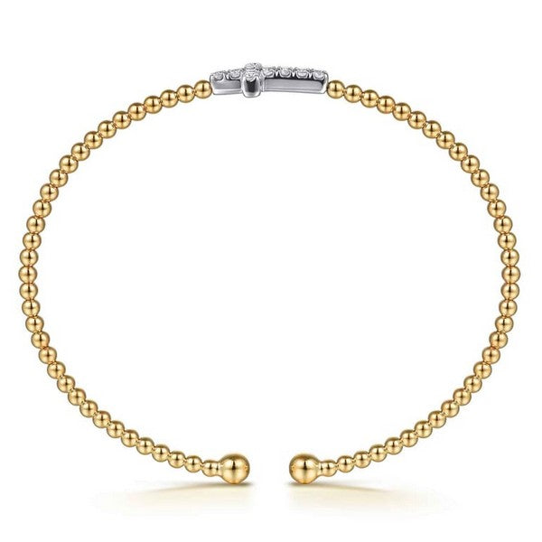 Lady's Two Tone 14 Karat Bujukan & 0.28CT Diamond Cross Split Bangle Bracelet