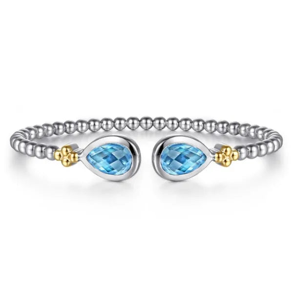 14K Yellow Gold and 925 Sterling Silver Bujukan Pear Blue Topaz Bangle