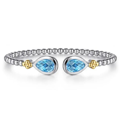 14K Yellow Gold and 925 Sterling Silver Bujukan Pear Blue Topaz Bangle