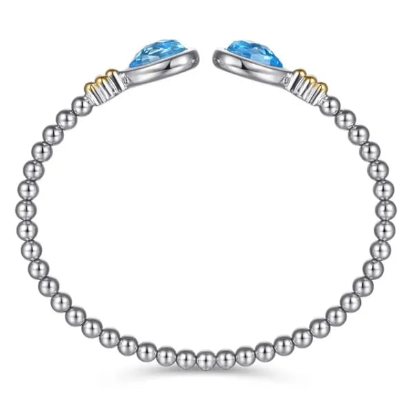 14K Yellow Gold and 925 Sterling Silver Bujukan Pear Blue Topaz Bangle