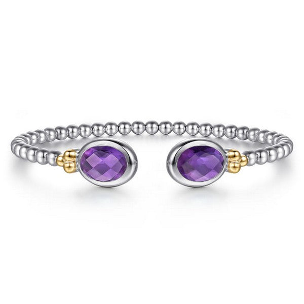 14K Yellow Gold and 925 Sterling Silver Bujukan Oval Amethyst Bangle Serial #S2294606