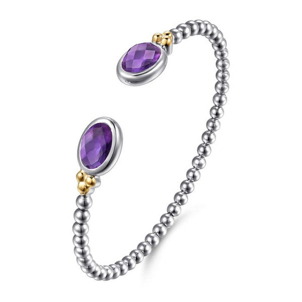 14K Yellow Gold and 925 Sterling Silver Bujukan Oval Amethyst Bangle Serial #S2294606
