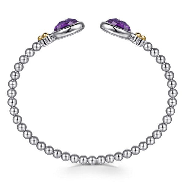 14K Yellow Gold and 925 Sterling Silver Bujukan Oval Amethyst Bangle Serial #S2294606