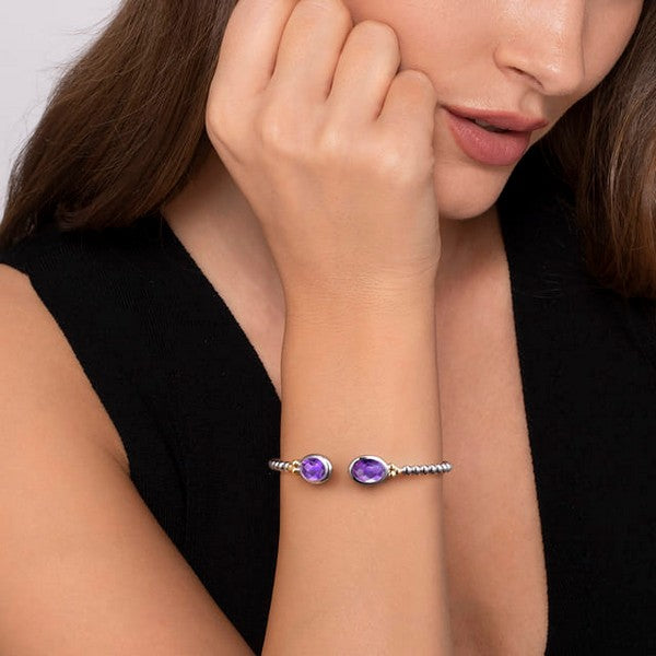 14K Yellow Gold and 925 Sterling Silver Bujukan Oval Amethyst Bangle Serial #S2294606