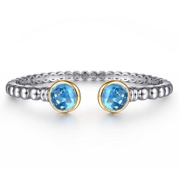 14K Yellow Gold and 925 Sterling Silver Bujukan Round Blue Topaz Bangle Serial #S2301241