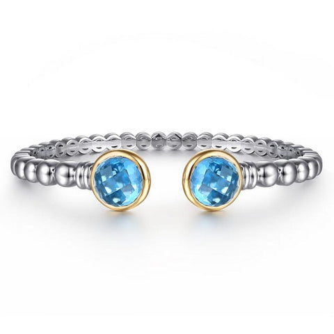 14K Yellow Gold and 925 Sterling Silver Bujukan Round Blue Topaz Bangle Serial #S2301241