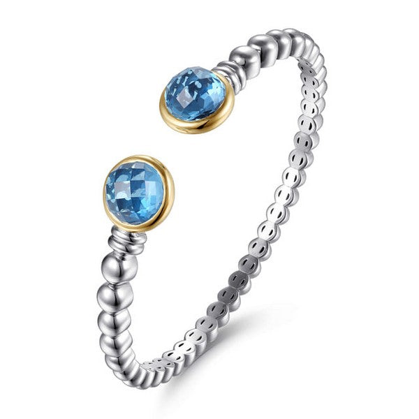 14K Yellow Gold and 925 Sterling Silver Bujukan Round Blue Topaz Bangle Serial #S2301241