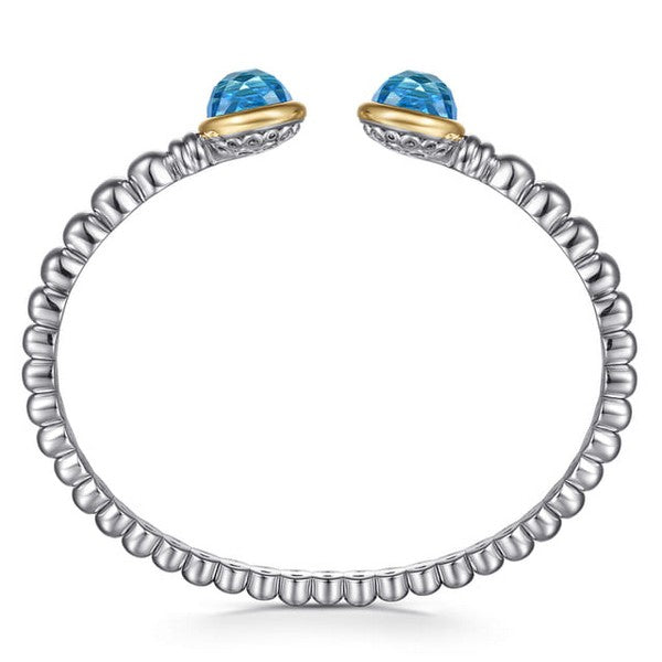 14K Yellow Gold and 925 Sterling Silver Bujukan Round Blue Topaz Bangle Serial #S2301241