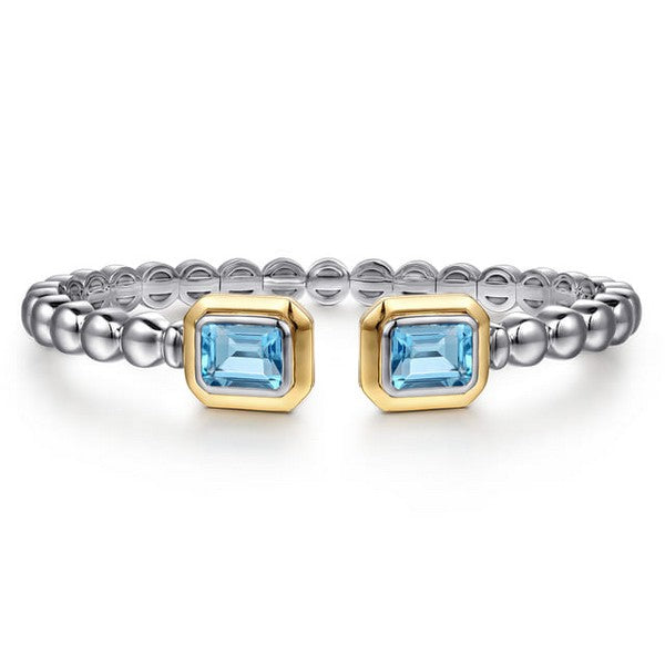 14K Yellow Gold and 925 Sterling Silver Bujukan Octagon Blue Topaz Bangle Serial #S2301258