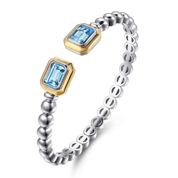 14K Yellow Gold and 925 Sterling Silver Bujukan Octagon Blue Topaz Bangle Serial #S2301258