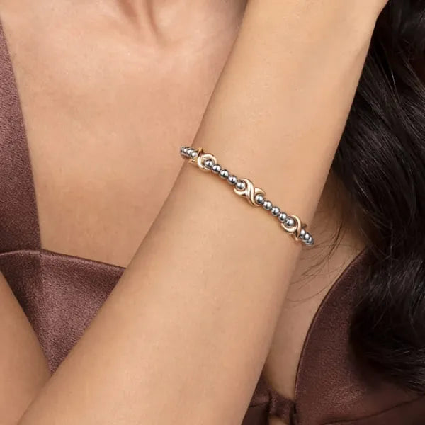 14K Yellow Gold and 925 Sterling Silver Bujukan Station Bangle