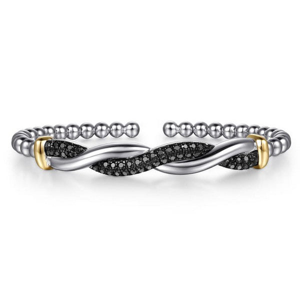14K Yellow Gold and 925 Sterling Silver Bujukan Black Spinel Twisted Bangle Bracelet Serial #S2301469