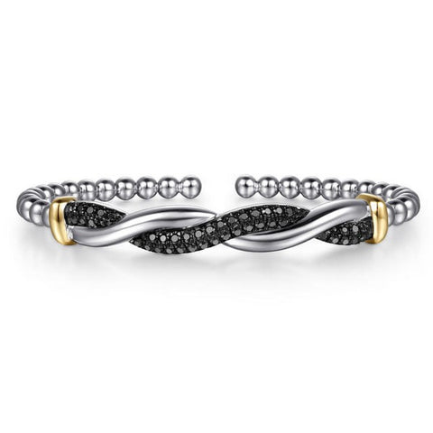 14K Yellow Gold and 925 Sterling Silver Bujukan Black Spinel Twisted Bangle Bracelet Serial #S2301469