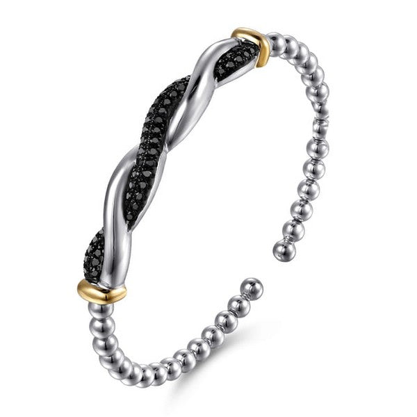 14K Yellow Gold and 925 Sterling Silver Bujukan Black Spinel Twisted Bangle Bracelet Serial #S2301469