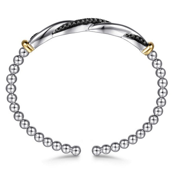 14K Yellow Gold and 925 Sterling Silver Bujukan Black Spinel Twisted Bangle Bracelet Serial #S2301469