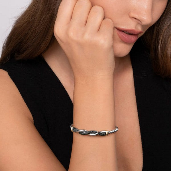 14K Yellow Gold and 925 Sterling Silver Bujukan Black Spinel Twisted Bangle Bracelet Serial #S2301469