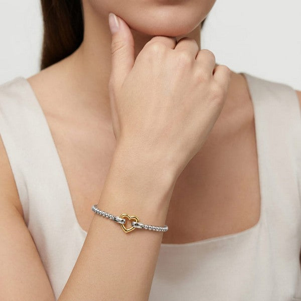 14K Yellow Gold and 925 Sterling Silver Heart Lock Bujukan Bangle
